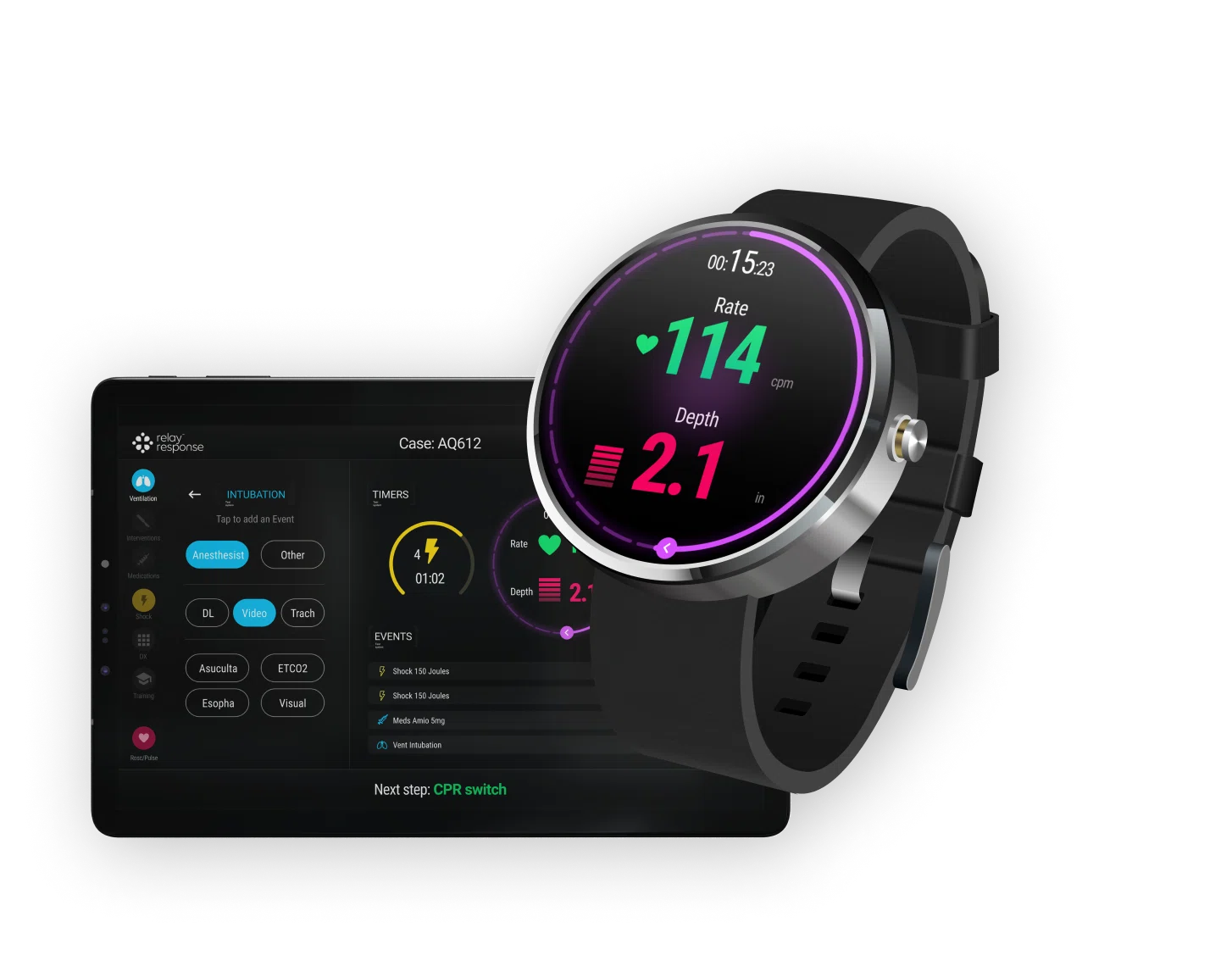 Relay response app on a tablet and smartwatch